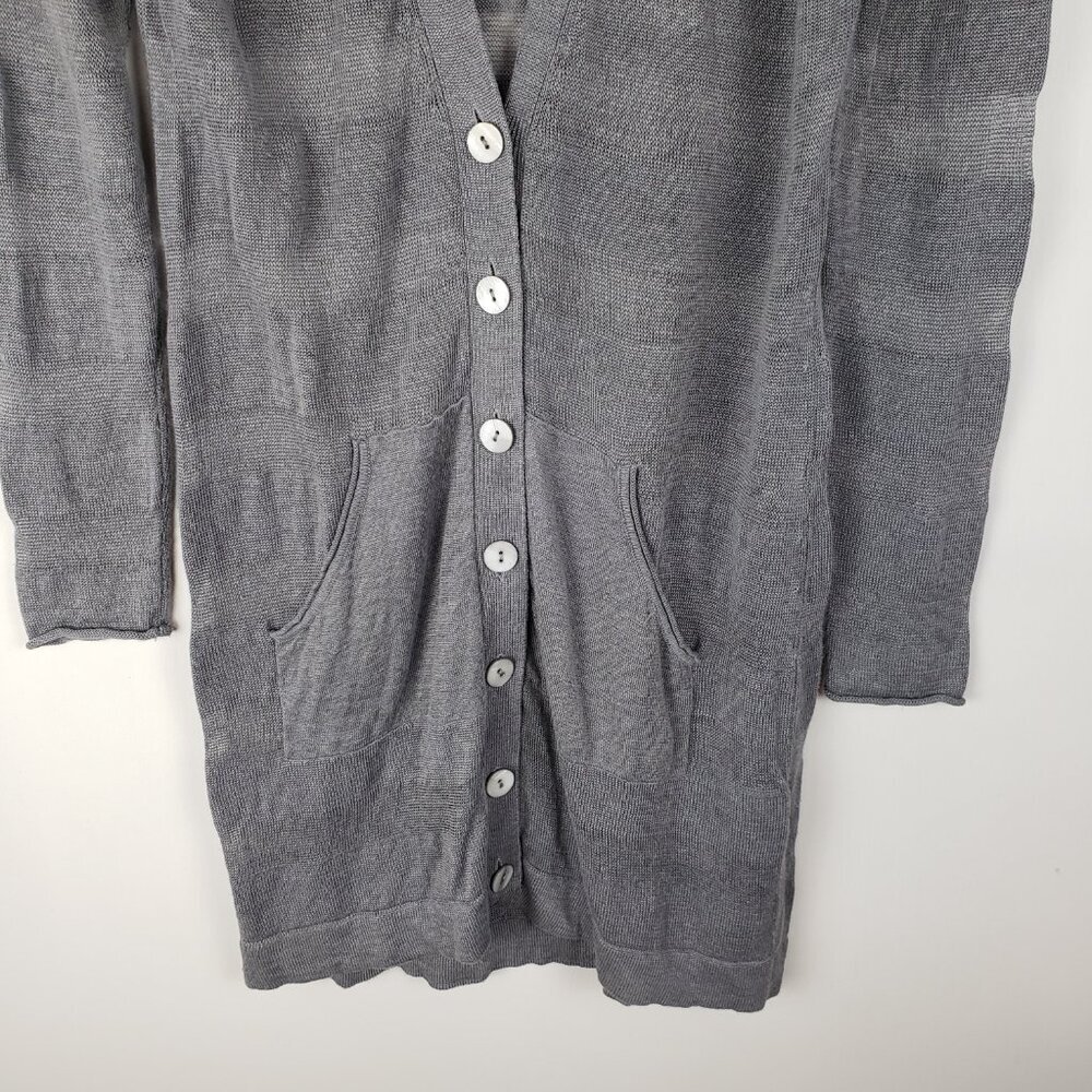 Poetry 100% Linen Longline V-Neck Cardigan Lightweight Gray Stripe US Womens 6 - Picture 3 of 6